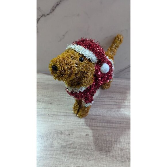 Festive Tinsel Dog With Santa Outfit Christmas Decoration - Picture 8 of 11